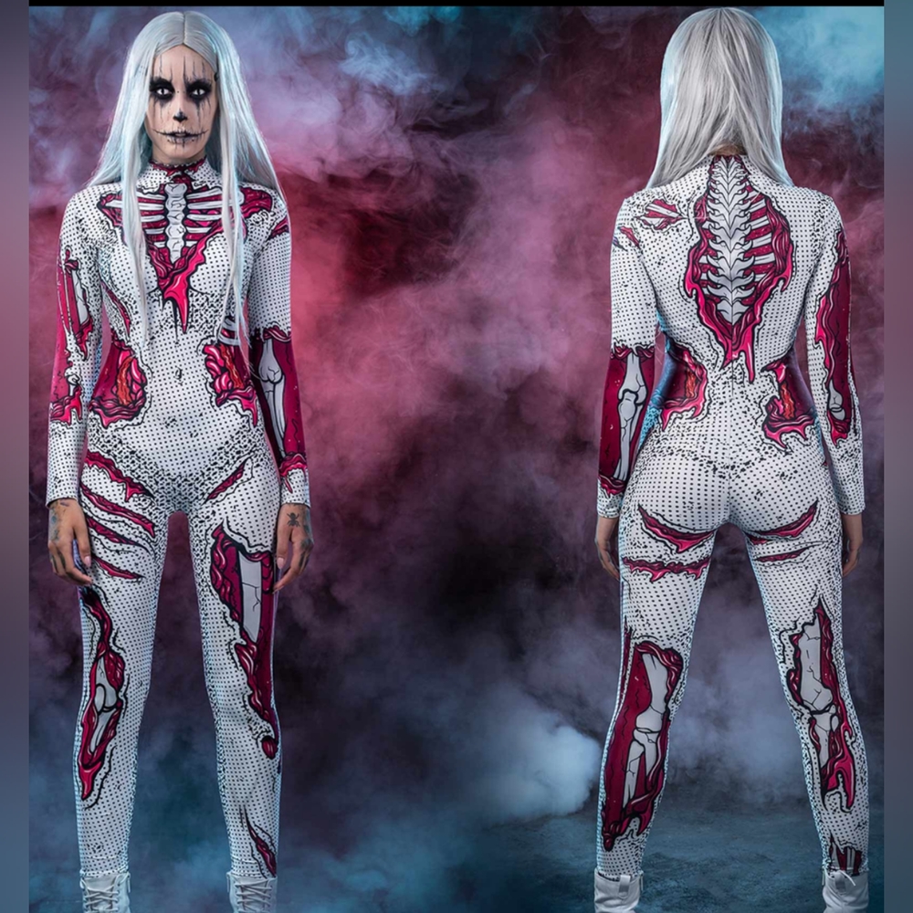 XS Bad Inka "Evil One Girl" Gorey Halloween Jumpsuit